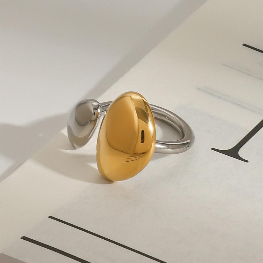 Yori Glossy Simple Irregular Open Ring Stainless Steel Metal Texture 18 K Plated Waterproof Geometric Charm Jewelry 2025