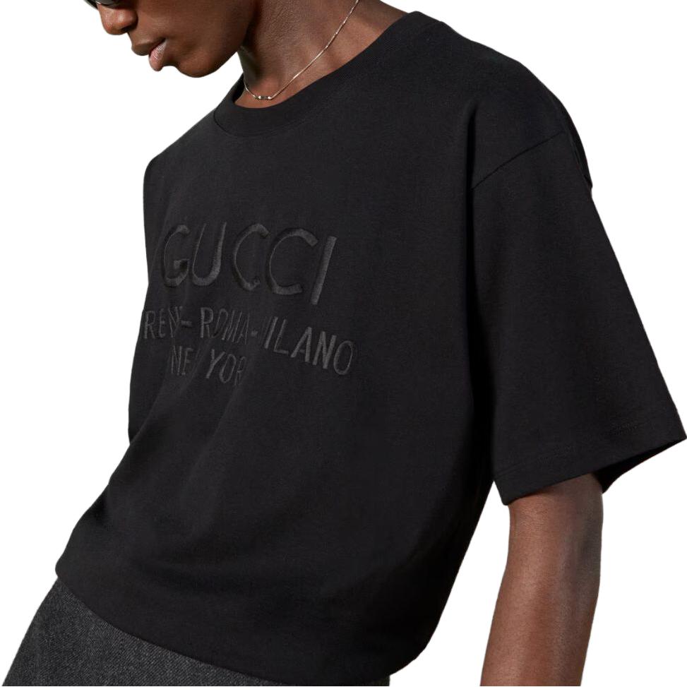 Gucci Camisetas Masculinas Pretas Gola Redonda Moderada 616036XJFZA1000