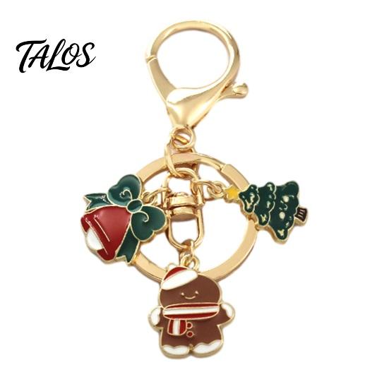 Christmas Ornament Santa Tree Snowman Keychain, Golden Plated Zinc Alloy Holiday Theme Keychain Handbags Decorative Accessory with Lobster Clasp Charm