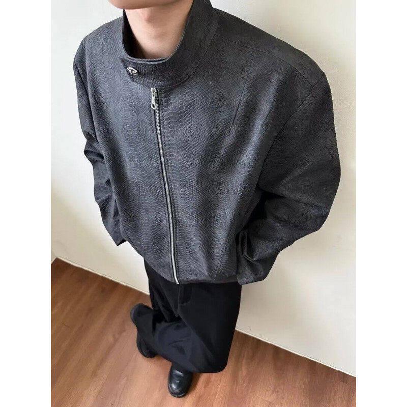 

MADEEXTREME Men s American Retro Tie-dye PU Leather Motorcycle Jacket with Stand Collar Medium чорний