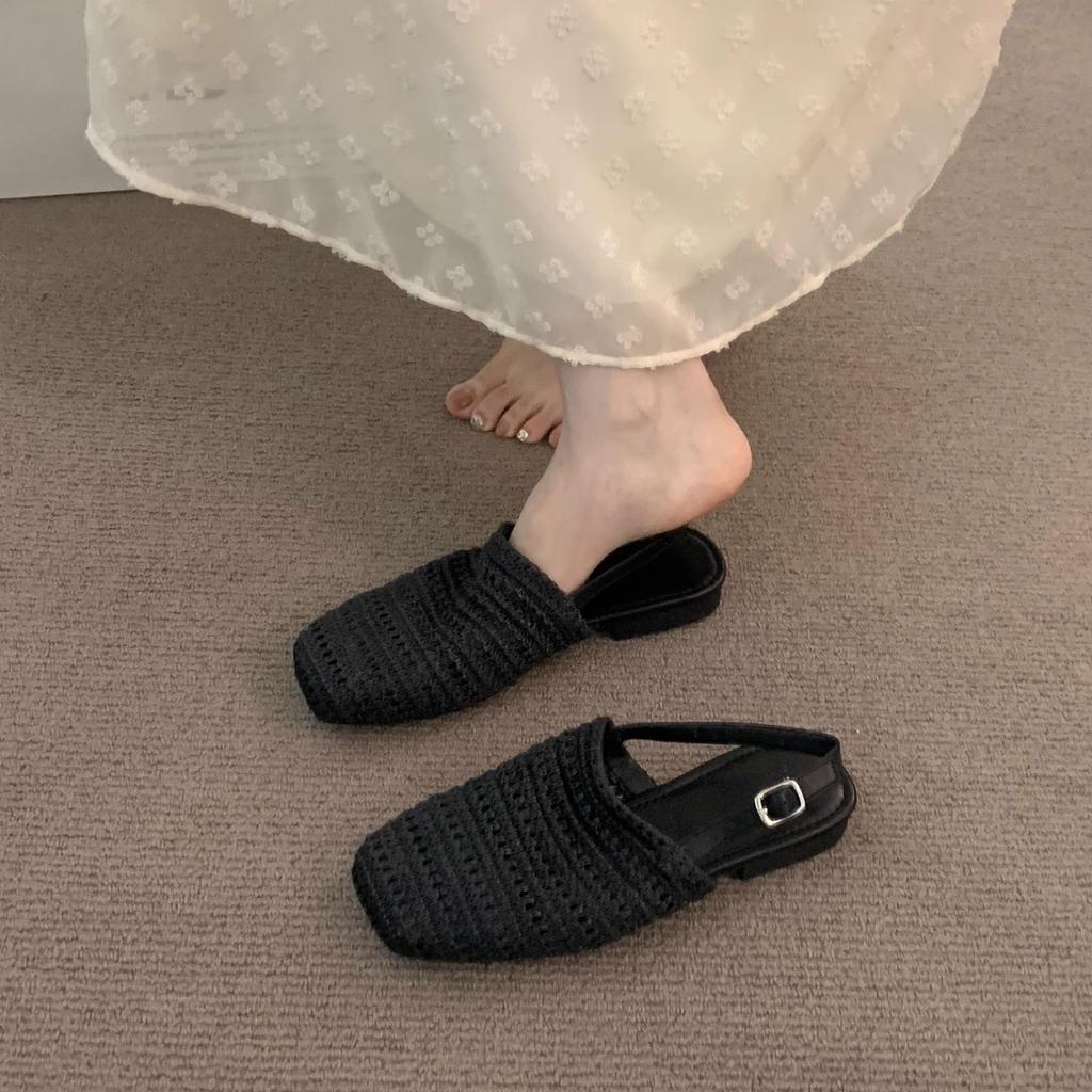 French gentle woven bag head sandals girl 2025 spring and summer vacation fairy evening empty single shoes