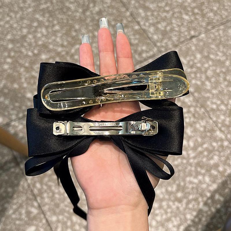 Satin Bow Hairpins Temperament Headwear Solid Color Pearl Hair Clips For Women Girls Ponytail Hair Accessories