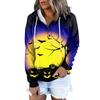Women's Fashion Slim Fit Long Sleeve Halloween Print Hooded Sweatshirt Top