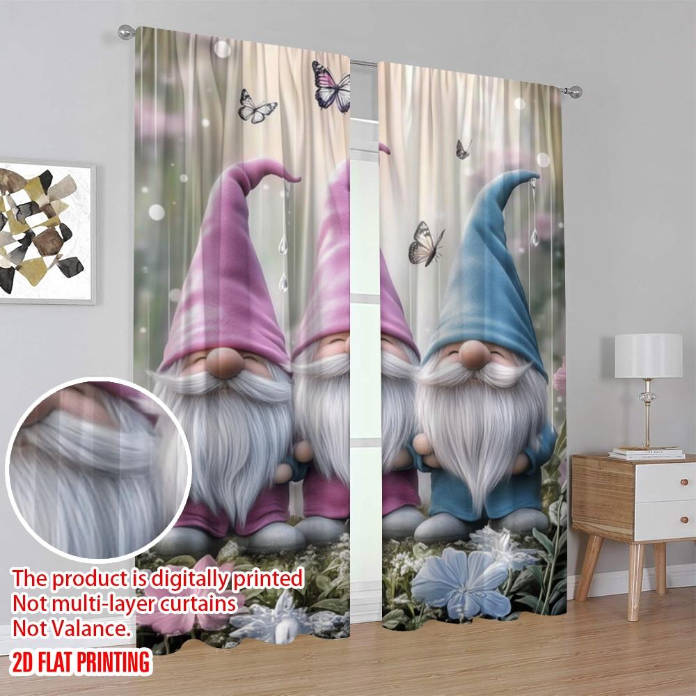 2pcs,2D Plane Printing Curtains&Window Treatment GnomeTrioButterflies Versatile Polyester Fabric (without Rod) Decorations