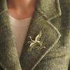 Chinese Style Elegant Rhinestone Green Enamel Wings Crane Clouds Brooches for Women Flying Birds Lapel Pins Party Jewelry