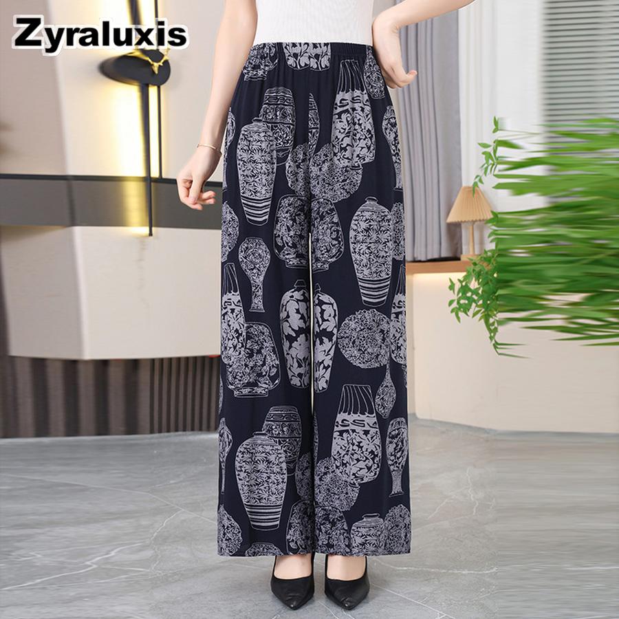 Women's Cotton Flannel Pajama Pants Summer Thin Wide Leg Pants for Moms Loose Casual Home Wear Long Trousers