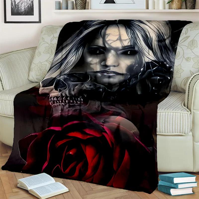 Gothic Horror Skull Ghost Cartoon Blanket Soft Throw for Home Bedroom Bed Sofa Picnic Travel Office Cover Kids