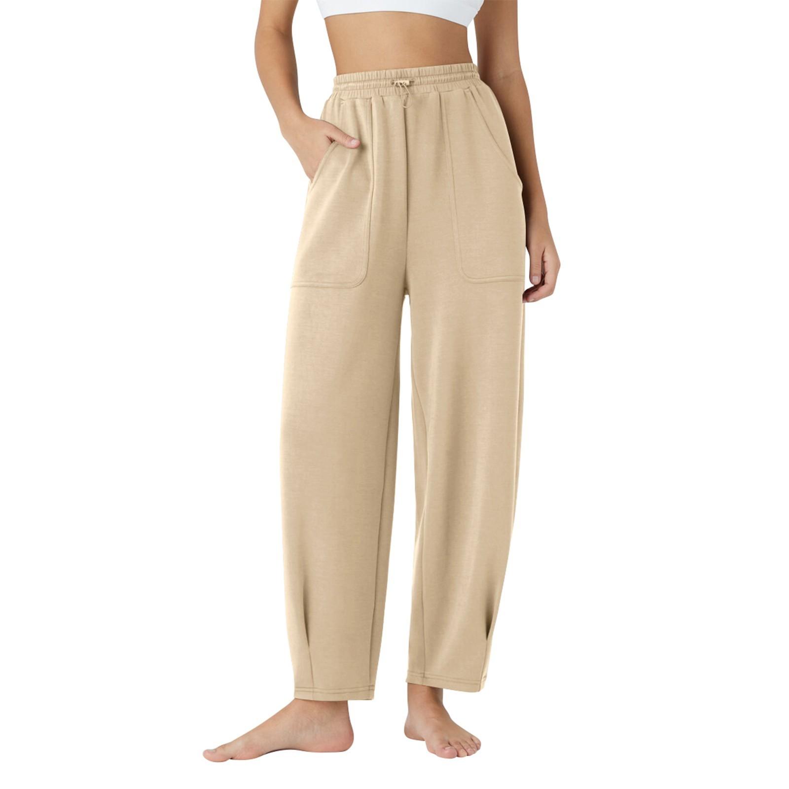 

Женские повседневные однотонные спортивные брюки с карманами и завязками на талии, укороченные брюки XL хаки