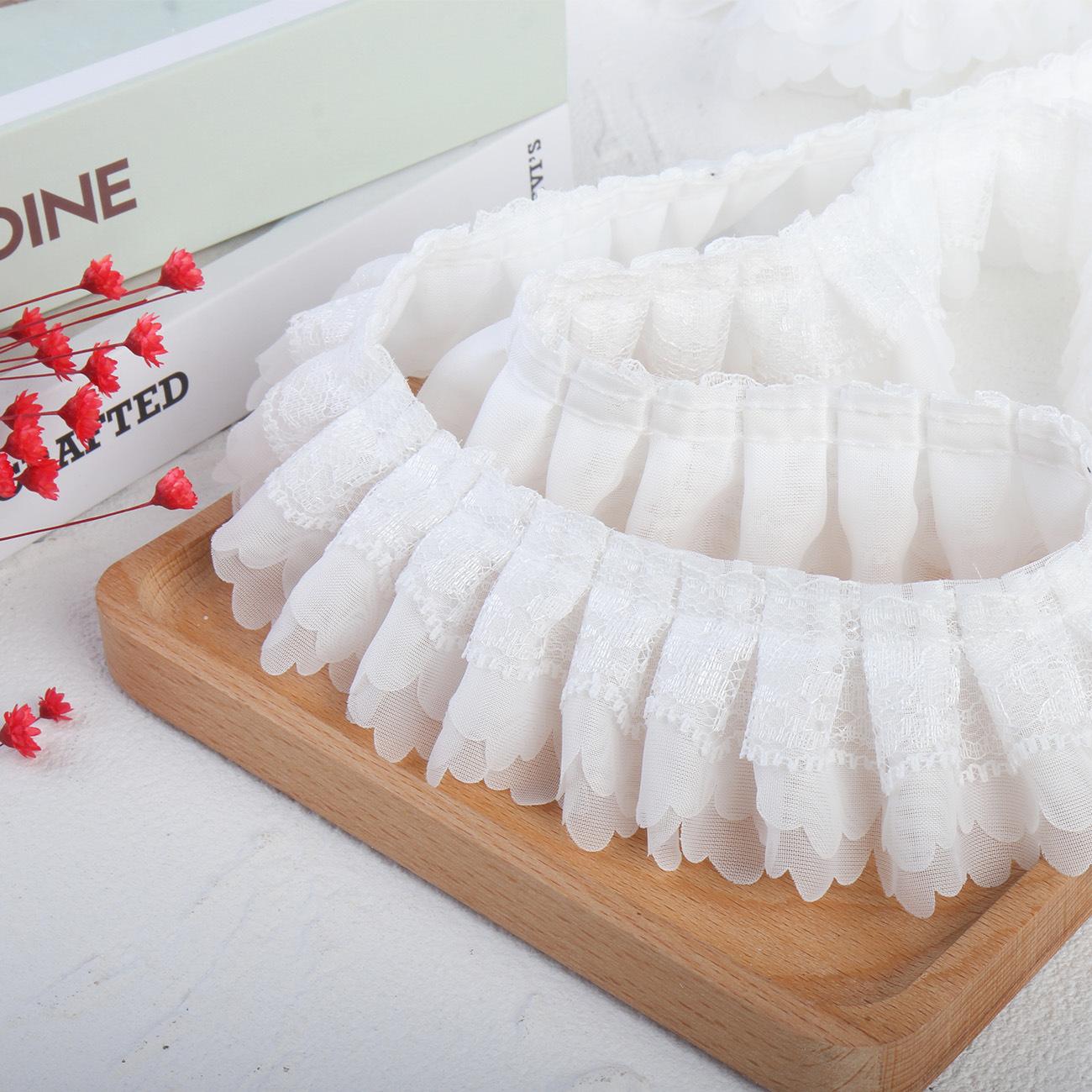 5 метров/партия 5 см белый трехслойный шифон тисненый плиссированный кружево одежда — фото 3