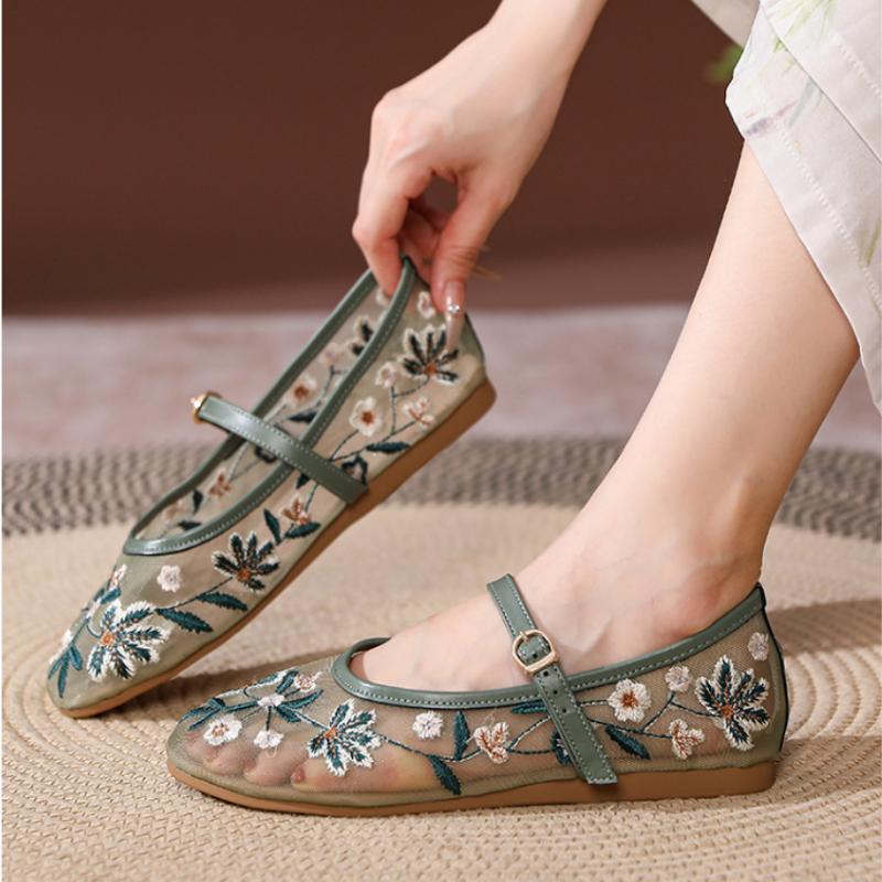 Móda 2025 Jaro Vysoce kvalitní Ležérní Síťované Dámské Baleríny, Ozdoba S Přezkou Velká Velikost Boty Mary Jane dámské boty