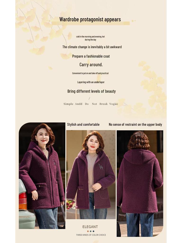 Hooded Fleece-Lined Cotton Jacket for Middle-aged & Elderly Women - Stylish Winter Collection