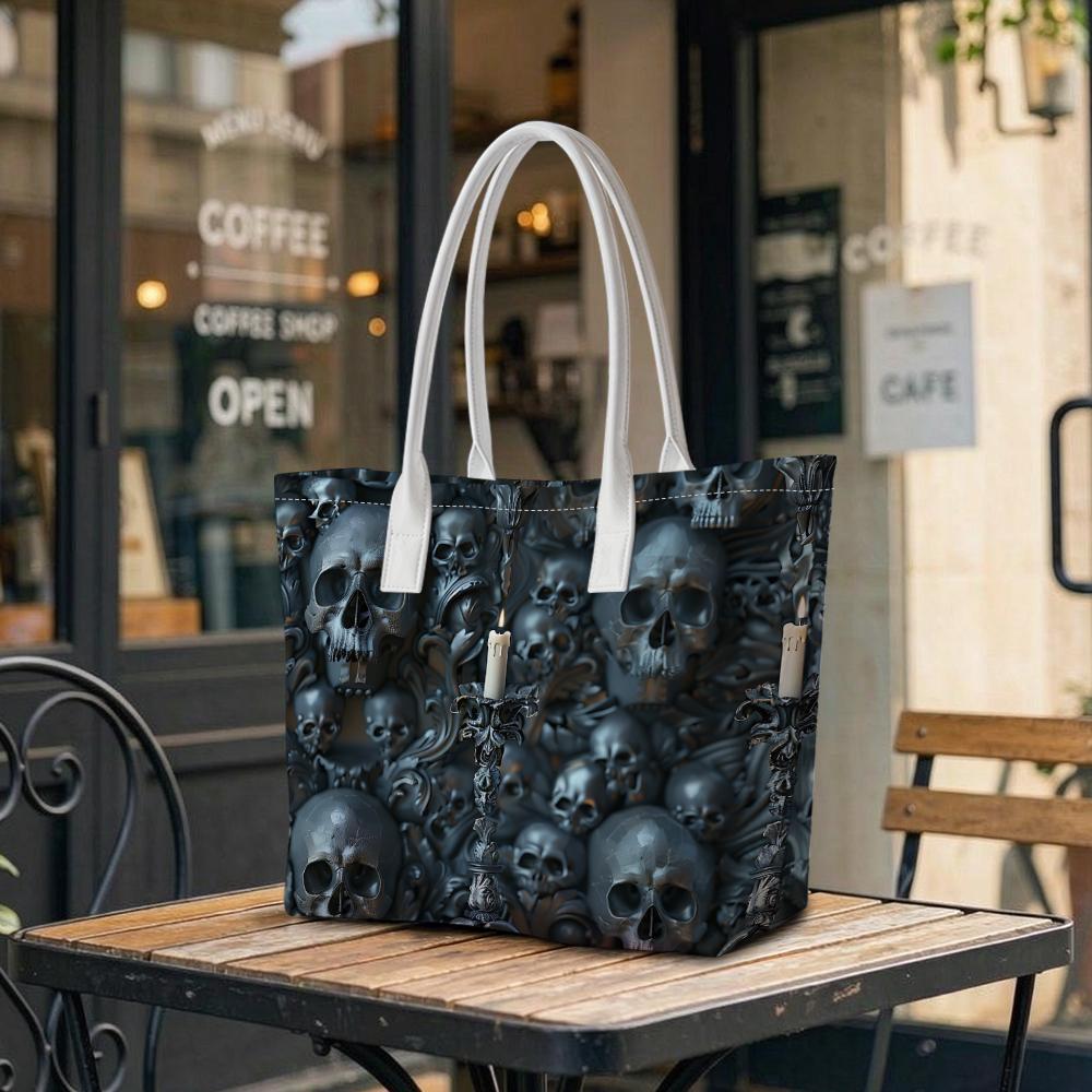 Gothic Skull Print Casual Large Tote Bag for Daily Use