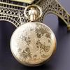 PJX070 NEW Golden Pure Copper Mechanical Pocket Watch Roman Numerals Open Face Sub-dials Moon-phase Pocket Clock with Chain