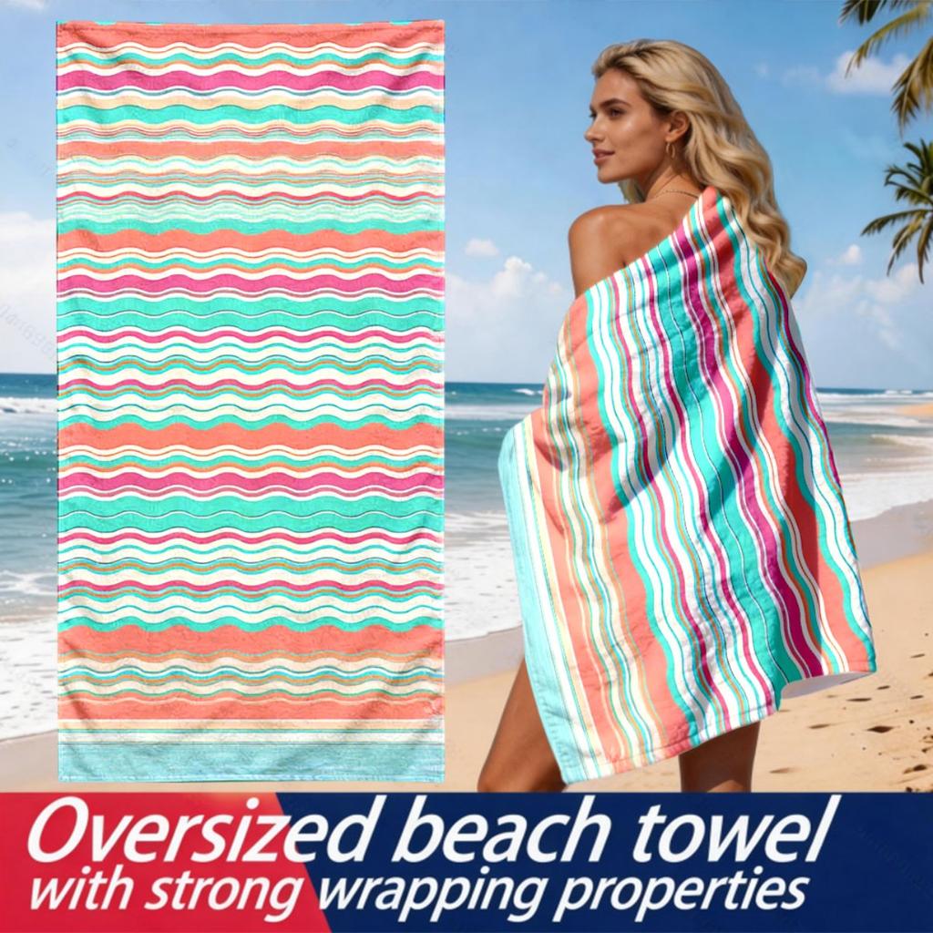 Colorful wave pattern theme polyester microfiber beach towel is highly absorbent, suitable for swimming and beach outings