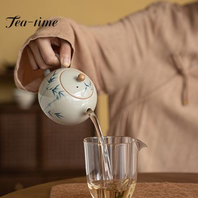 200ml Retro Ice Table Glaze Ceramic Teapot Handamde Xishi Pot Hand-painted Bamboo Kettle Tea Kung Fu Set Making Tool with Filter