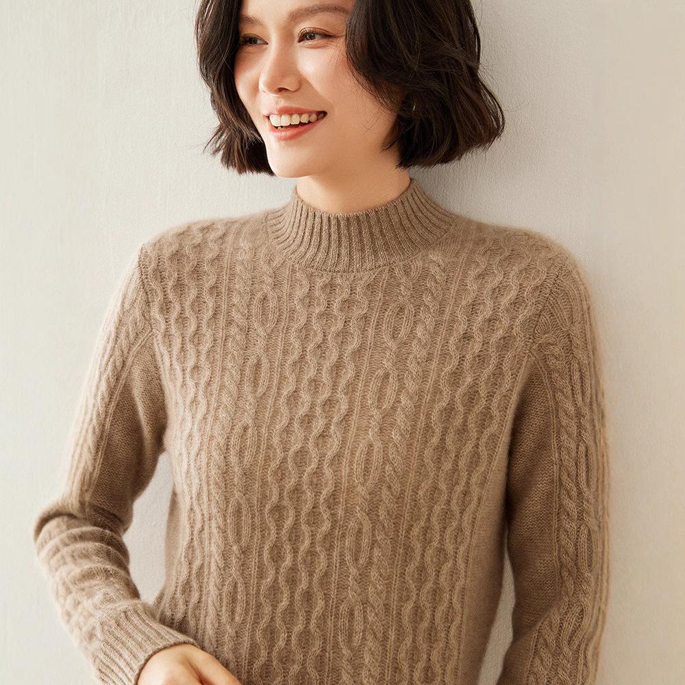 

Versatile Slim-Fit Cashmere All-Over Cable Knit Sweater with Half-High Neck M (fit for 85-110 jin)