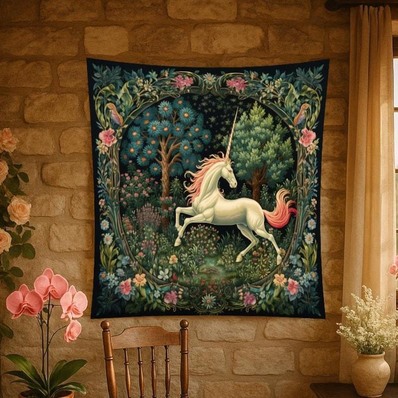 William Morris Vintage Floral Unicorn Tapestry 75x100