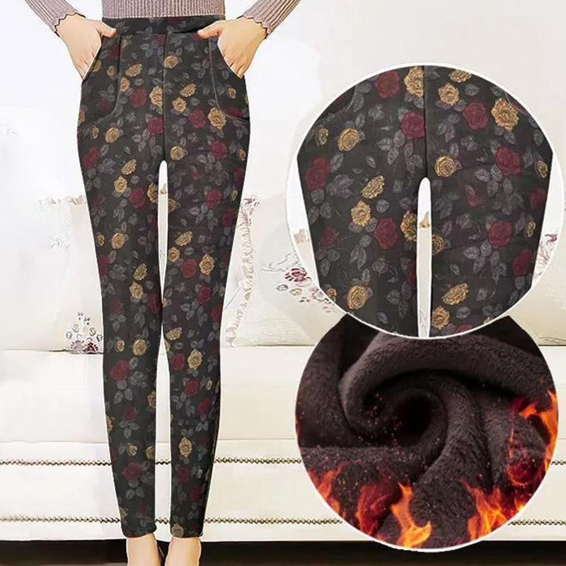 Plus Fleece Leggings für Damen im mittleren und älteren Alter, Herbst und Winter, hohe Taille, Plus Fleece-Mutterhose, warme Hose in Übergröße