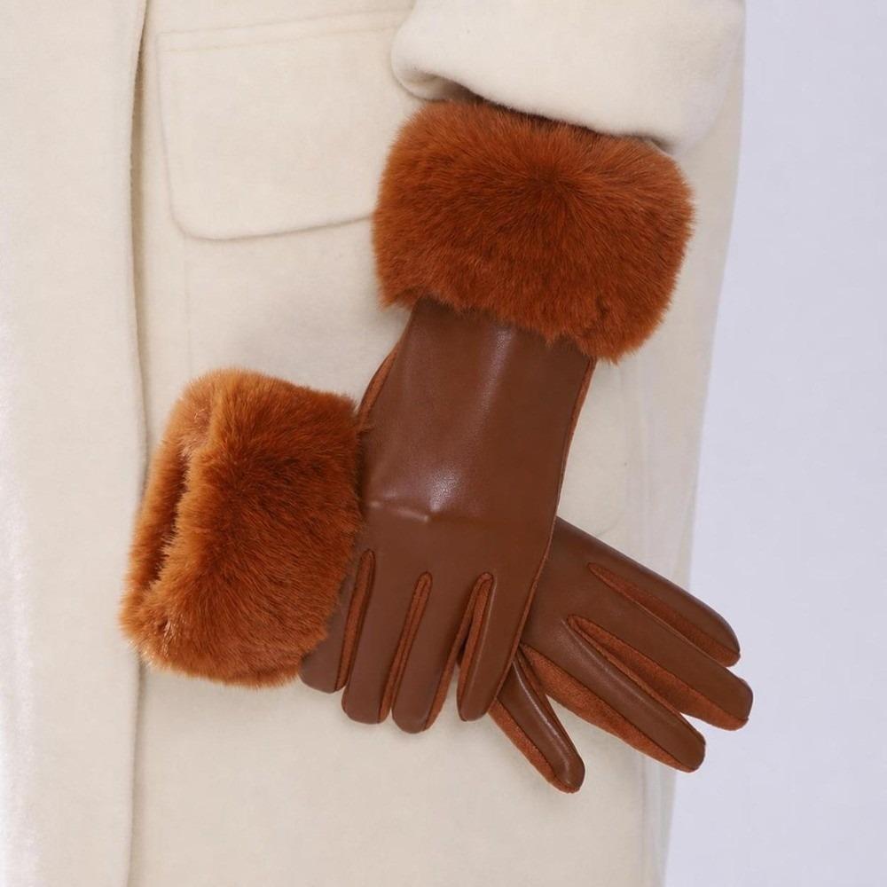 Warm Touchscreen Plush Gloves Faux Fur Trim Cycling Windproof Gloves Women