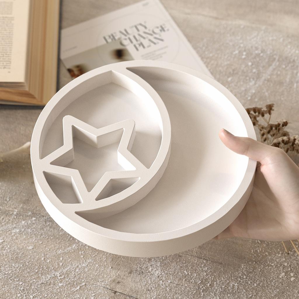Round Star Moon Tray Dish Storage Box Ornament Silicone Mold DIY Aromatherapy Gypsum Ceramic Mold