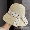 Polka Dot Bow Ribbon Straw Hat Women's Summer Big Eaves Straw Sun Hat Retro Sunscreen Seaside Beach Hat