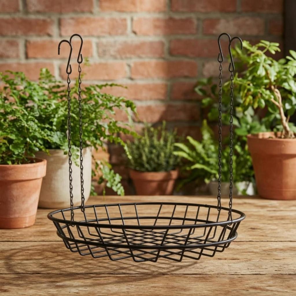 Hanging Planter Insert Round Iron Basket Sturdy for Porch