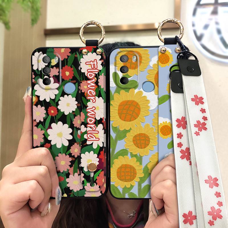 Waterproof Ring Phone Case For MOTO G31 With Fingerprint/XT2173-1 Dirt-resistant Wrist Strap Flower Lanyard Protective