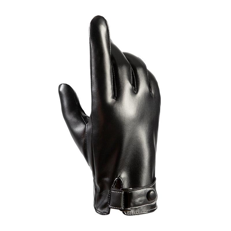 Warm Gloves for Men Three Line Plus Velvet Cold  Proof Gloves for Winter Outdoor Riding Full Finger PU Leather Touch Screen Winter Gloves