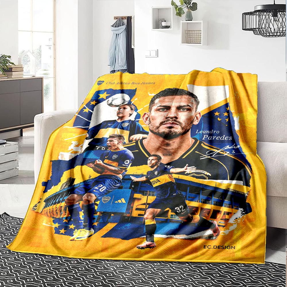 Boca Juniors Paredes Scrapbook Collage Print Fleece Blanket Soccer Fan Soft Warm Throw Blanket for Sofa Bedroom Home Decor Gift