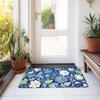 1 Stück 2D Flaches Blau Weißes Floral-Rankenmuster Flanell Fußmatte Rutschfest Gartenstil Teppich für Eingangsbereich Terrasse Schiebetür Dekoration