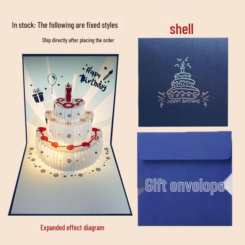 3D Pop-up Birthday Cake Greeting Card with Customizable Message and Logo for Employees and Customers