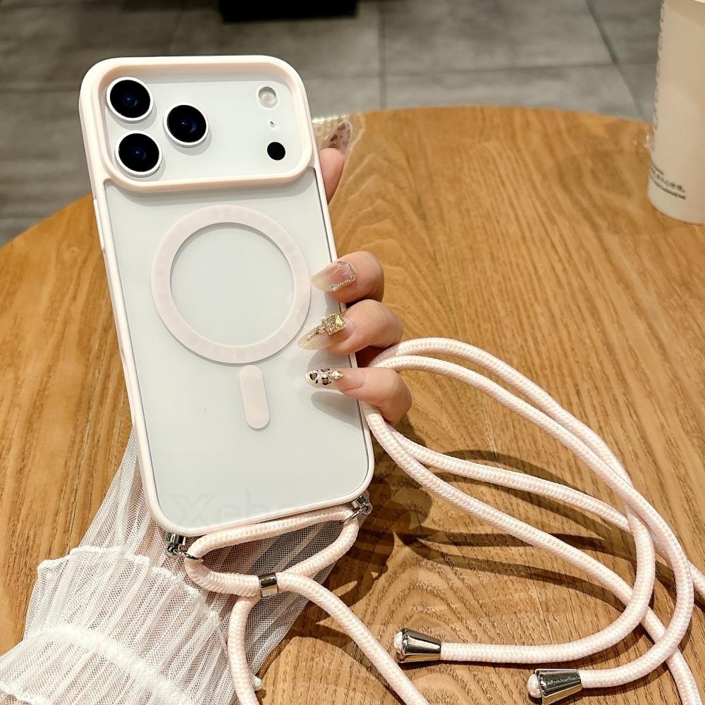Strap Case For iPhone 17 16 15 14 13 12 11 Pro Max Plus For Magsafe Crossbody Lanyard Shockproof Magnetic Wireless Charge Cover