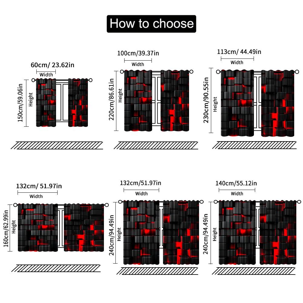 2pcs   2D Flat Printing Party Curtain Abstract Cubes Red Black Art Protecting Privacy Family Party Use for Indoor Use Bedroom