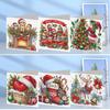 6PCS DIY Diamond Painting Christmas Snowman Cottage Mosaic Postcard Xmas Theme Rhinestone Painting Flower Pattern Greeting Cards