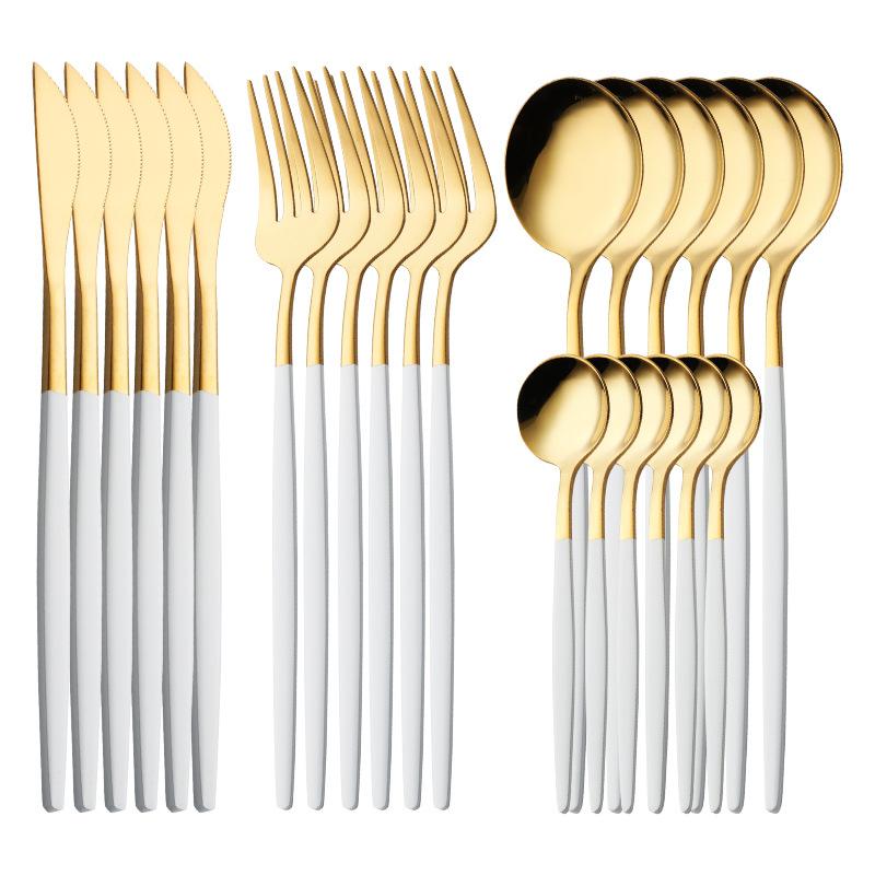 Luxunry 24Pcs Gold Dinnerware Flatware Set Silverware Stainless Steel Dinenr Knife Fork Coffee Spoon Home Tableware Cutlery Set
