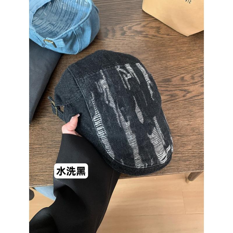 

Ретро рваный деним кепка вперед женская весенне-осенняя универсальная кепка с козырьком для лица мужская модная стильная беретка M（56-58cm）