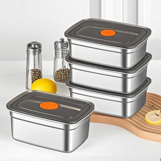 Lunch Box with Lid Stackable Snack Containers Leak-proof Stainless Steel Food Container for Fruits