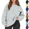 Damski Sweter Modny z Długim Rękawem Luźny Oversize Jednolity Kolor Pół Zamek Dekolt Top z Kieszeniami