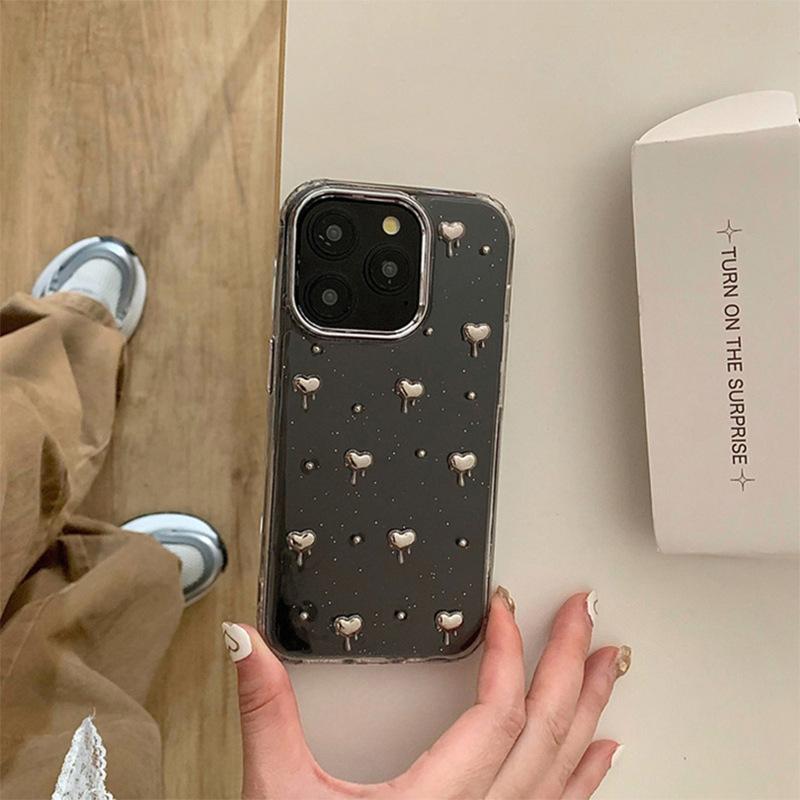 

Transparent Phone Case for IPhone 17 Promax Fine Glitter Powder for Apple 14 Electroplated Small Heart Dropper 16 For iPhone 7/8/SE 2020