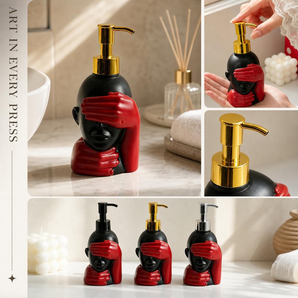 Artistic Hand Covering Face Soap Dispenser Bottle with Pump for Bathroom Shower Gel Shampoo Liquid Soap Lotion Container