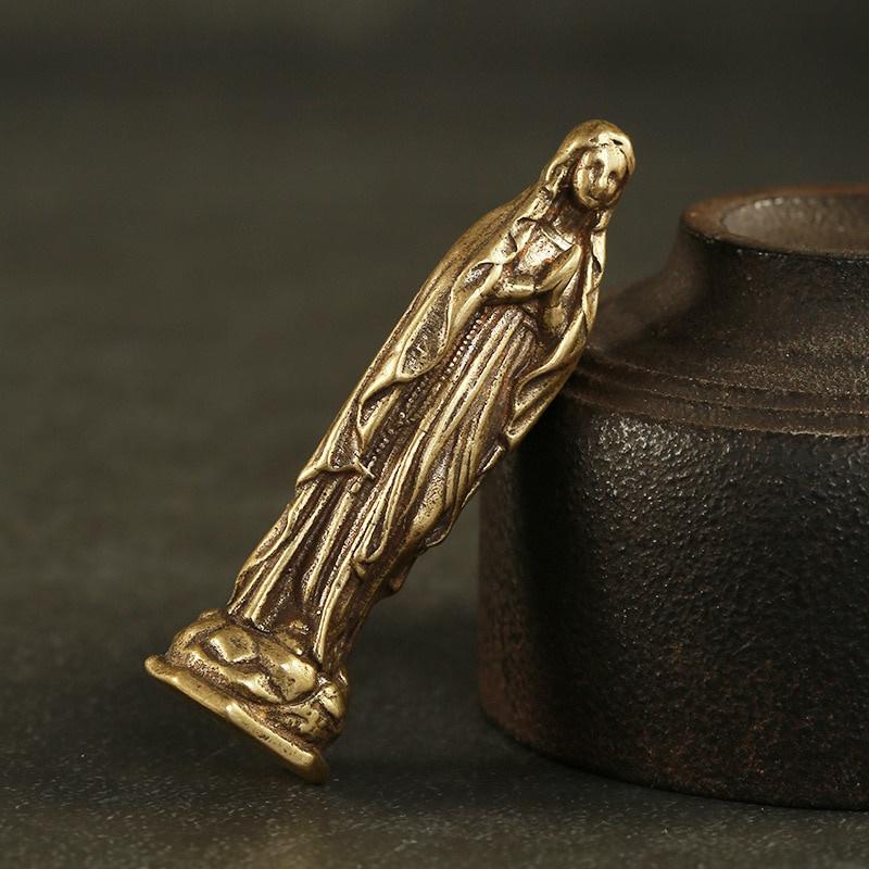 Vintage Blessed Virgin Mary Figurines Statue Small Ornaments Brass Holy Mother Religion Faith Buddha Home Decor