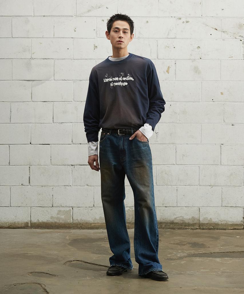 Keulaeki [Unisex] Paint Logo Ls Tee_Navy [Kr265Put472]