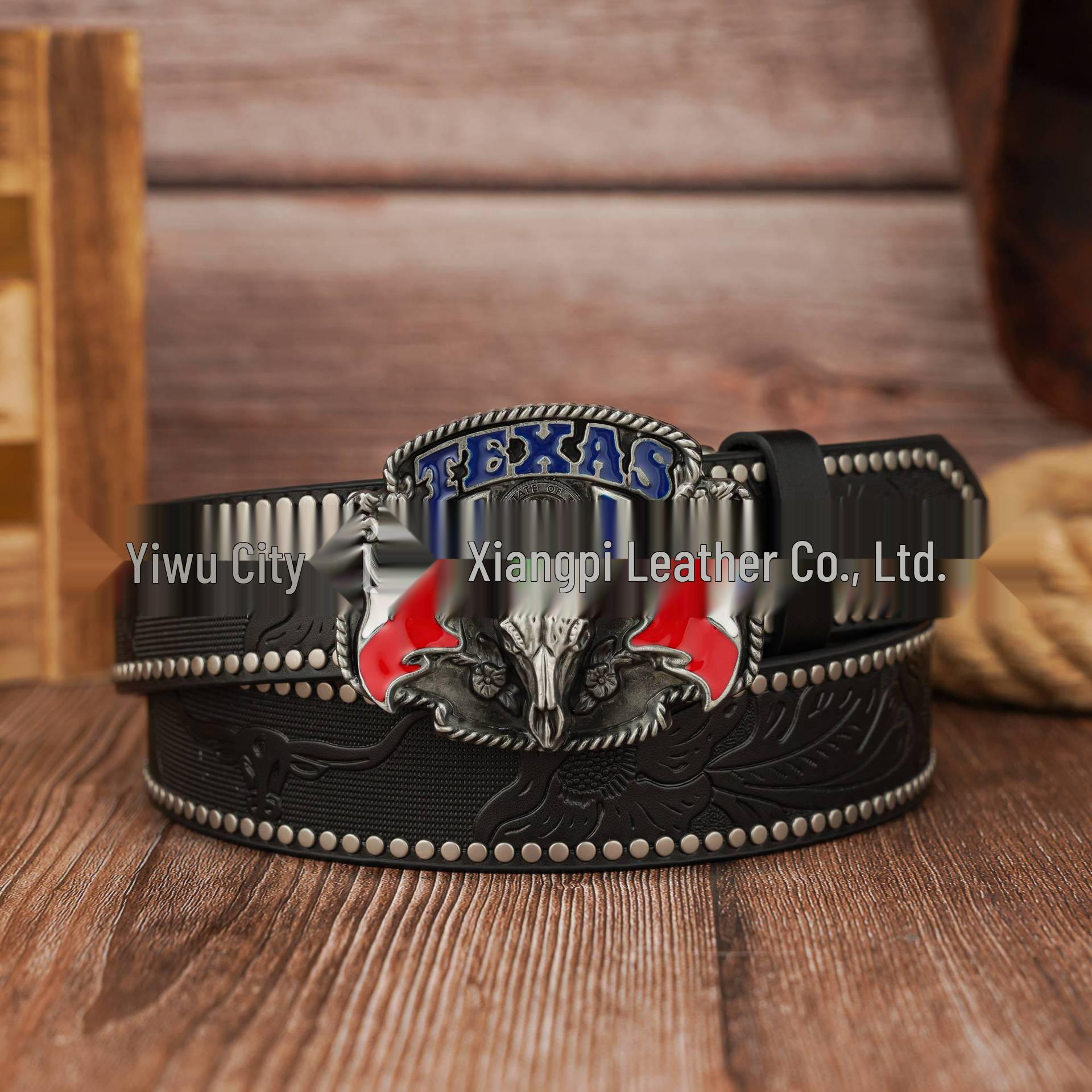 Western Colorful Texas Bull Head PU Embossed Leather Unisex Belt 120cm чёрный