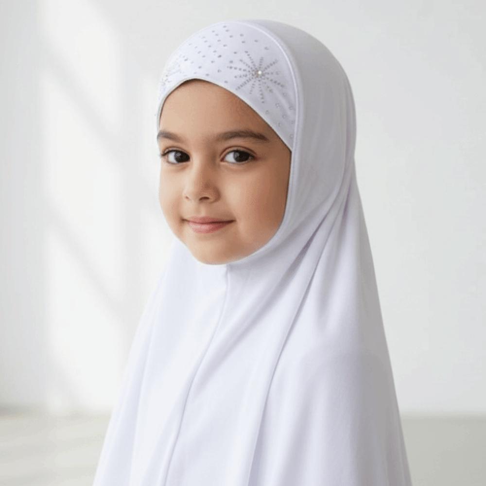 Vorgefertigtes Design Mädchen Strass-Kopftuch Atmungsaktiv Ethnischer Stil Turban Kleinkind Gebetskleidung