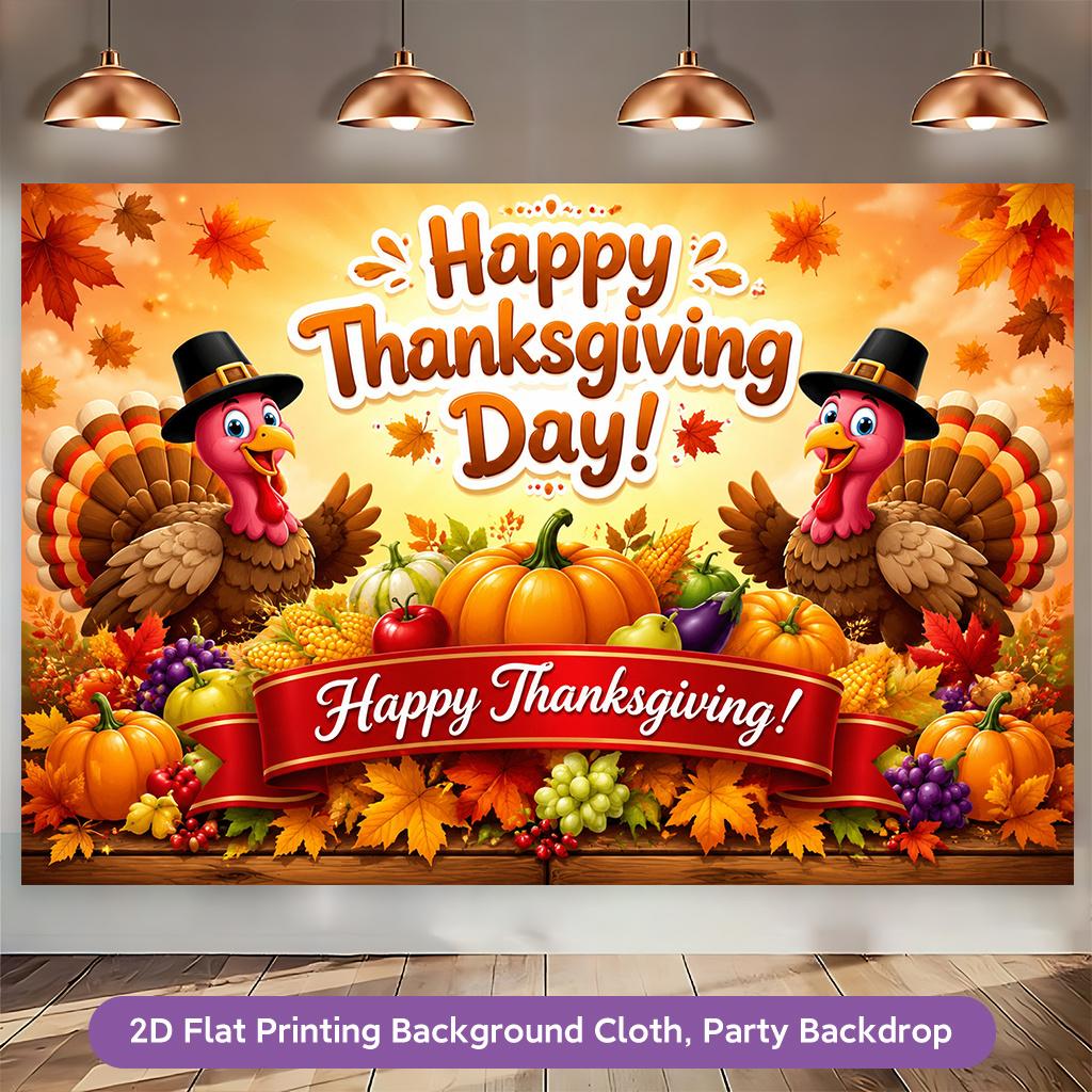 One 2D flat-print background banner and a polyester banner decoration for the joyful Thanksgiving celebration partyzyc