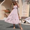 New summer printed lisianthus skirt with ruffle edge sleeveless backless floral dress
