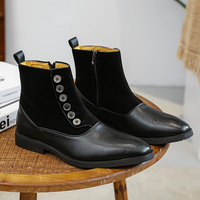 

Luxury Men Business Chelsea Boots PU Side Zipper Buckle Boots British Retro Gentleman Suede Formal Boots Size 38-46 Men Boots 46 чёрный