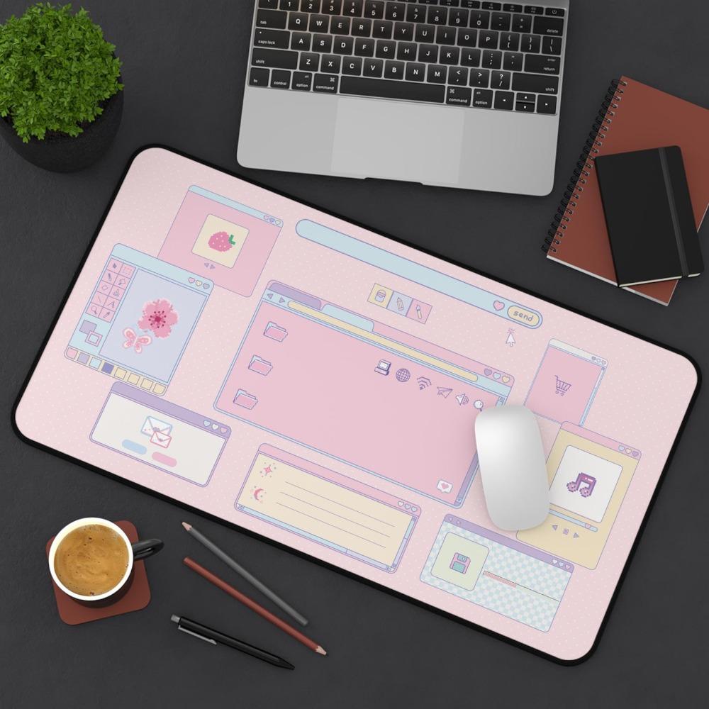 Kawaii Y2k Aesthetic Pink Desktop Desk Mat Cute Mousepad Office Decor Gaming Accessory Stylish Workstation Gift Girlhood Dorm
