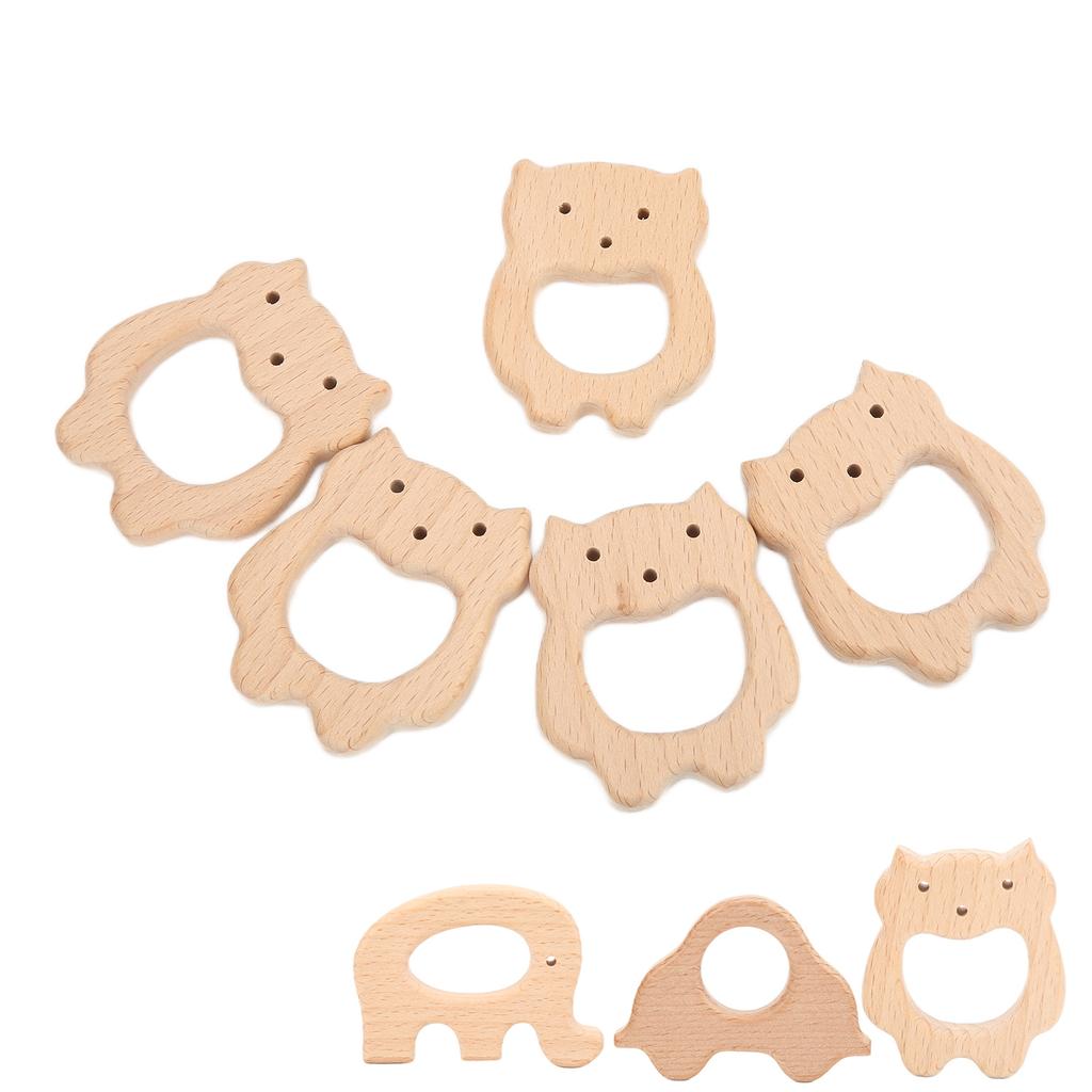 5Pcs Wooden Teether Toys Natural Beech Sturdy Durable Impact Resistance Smooth Safe Non Toxic Wood T