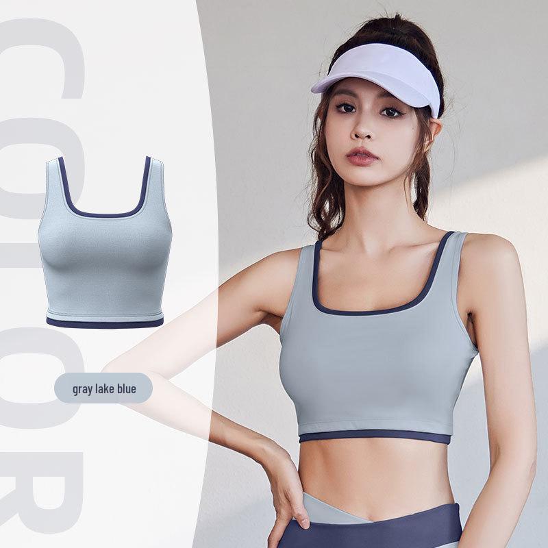Women's High-Support Shockproof Color Block Sports Bra - Bust-Enhancing, Side-Slimming, Ideal for Yoga & Outdoor Activities